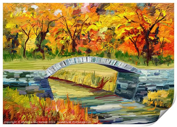 Blue Stone Bridge in Autumn Print by Christine Kerioak