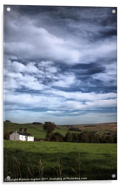 white. farm. house. lancashire. Acrylic by simon sugden