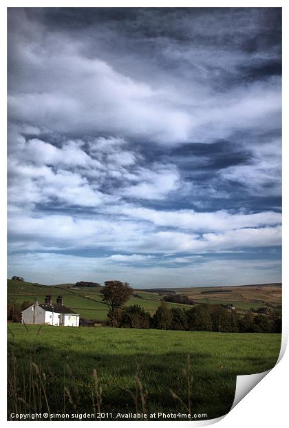 white. farm. house. lancashire. Print by simon sugden