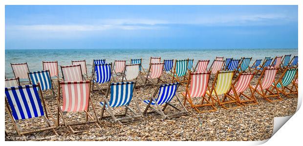 Beach Deckchairs  Print by Roz Greening