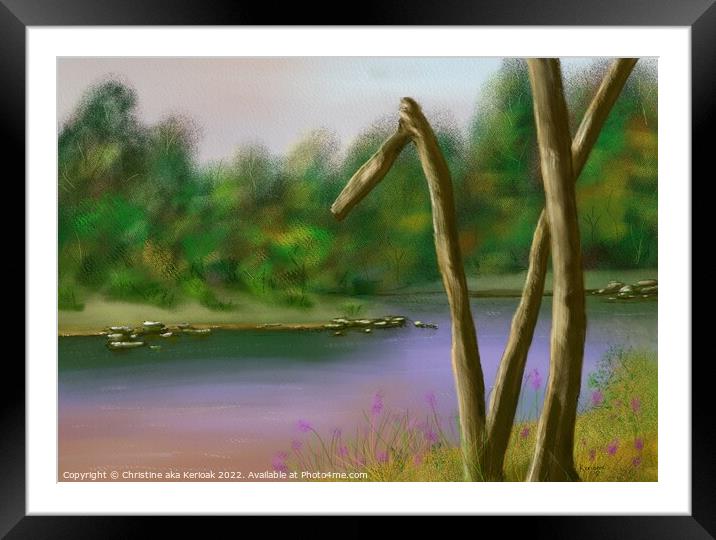 Pink Lake with tree branches Framed Mounted Print by Christine Kerioak