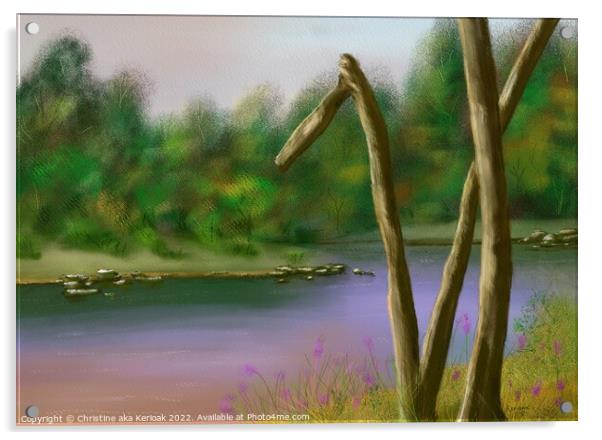Pink Lake with tree branches Acrylic by Christine Kerioak