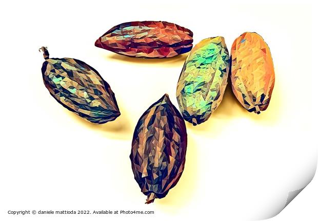 POLY ART on close-up of the fruit of the cocoa plant Print by daniele mattioda