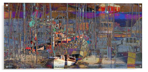 Boats and Masts Maldon  Acrylic by peter tachauer