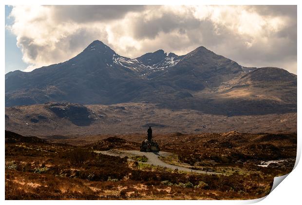 The Black Cuillin Mountain Range with Collie-Mackenzie monument in the foreground Print by Dan Webster