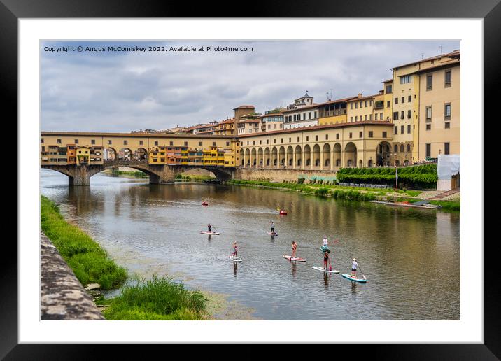 Paddle boarders on the Arno in Florence, Tuscany Framed Mounted Print by Angus McComiskey