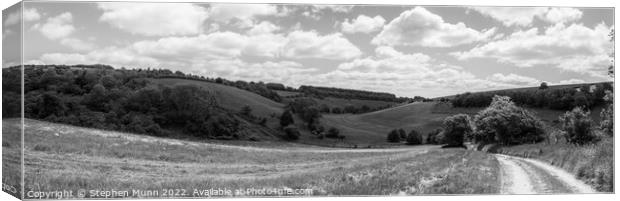 Valley on the Cranborne Chase in black and white Canvas Print by Stephen Munn