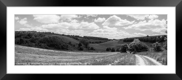 Valley on the Cranborne Chase in black and white Framed Mounted Print by Stephen Munn