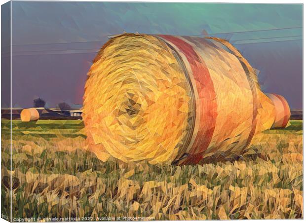POLY ART on  close-up of a hay cylindrical bale in Canvas Print by daniele mattioda