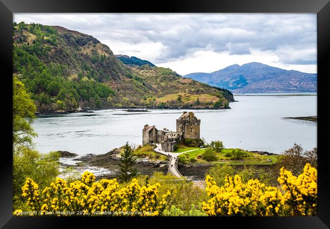 Eilean Donan Castle from Hillside with 3 Sea Lochs (Loch Duich, Loch Long and Loch Aish) Framed Print by Dan Webster