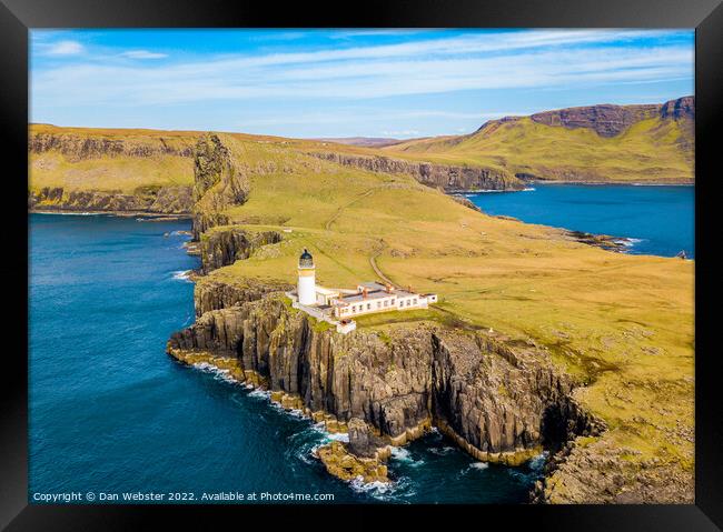 Neist Point Lighthouse, Isle of Skye, Scottish Highlands, Scotland - Beautiful Aerial Shot Framed Print by Dan Webster