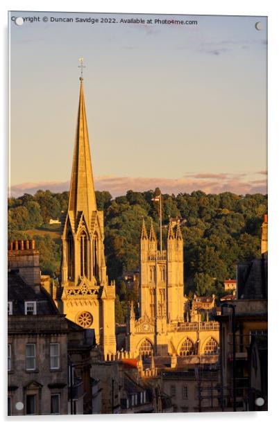 Last light catches St Michael's Church and the Bath Abbey Acrylic by Duncan Savidge