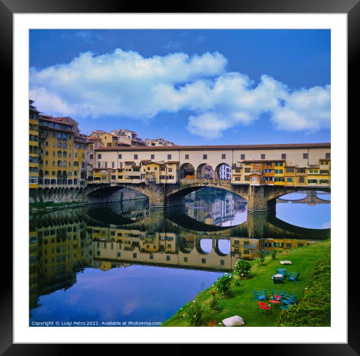 Ponte Vecchio over river Arno in Florence, Italy. Framed Mounted Print by Luigi Petro