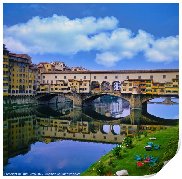 Ponte Vecchio over river Arno in Florence, Italy. Print by Luigi Petro