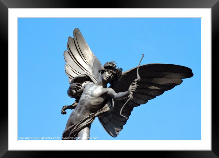 Statue of Eros, Piccadilly Circus, London.  Framed Mounted Print by Luigi Petro