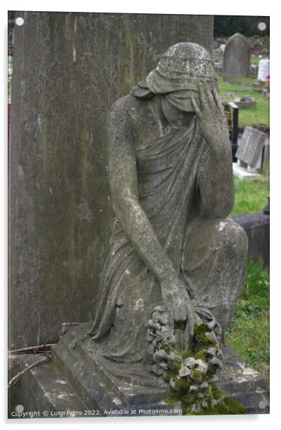 Statue of grieving  woman on a grave. Acrylic by Luigi Petro