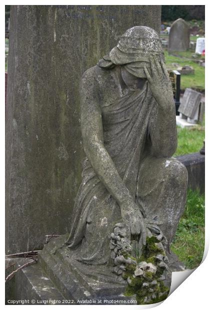 Statue of grieving  woman on a grave. Print by Luigi Petro