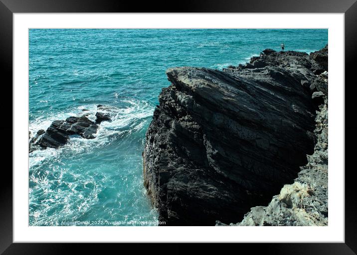 Fishing on the Cliffs of Porto Covo Framed Mounted Print by Angelo DeVal