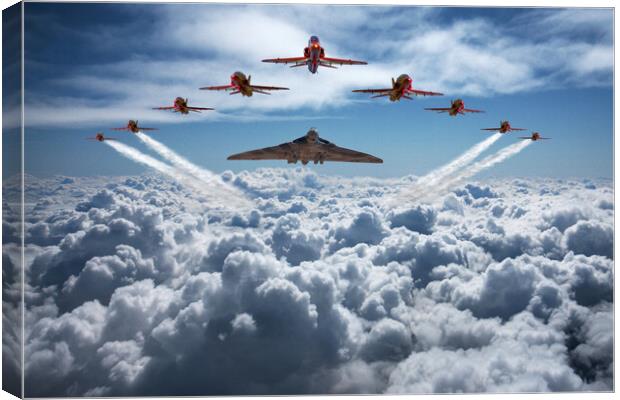  Vulcan and Red Arrows farewell flight Canvas Print by Oxon Images