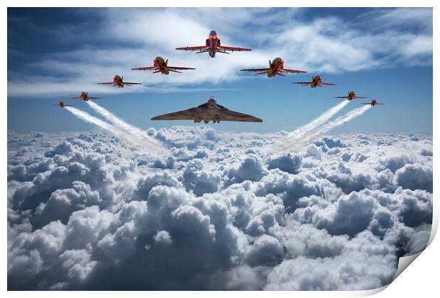  Vulcan and Red Arrows farewell flight Print by Oxon Images