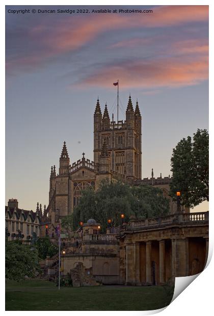 Pink Skies above Bath Abbey Print by Duncan Savidge