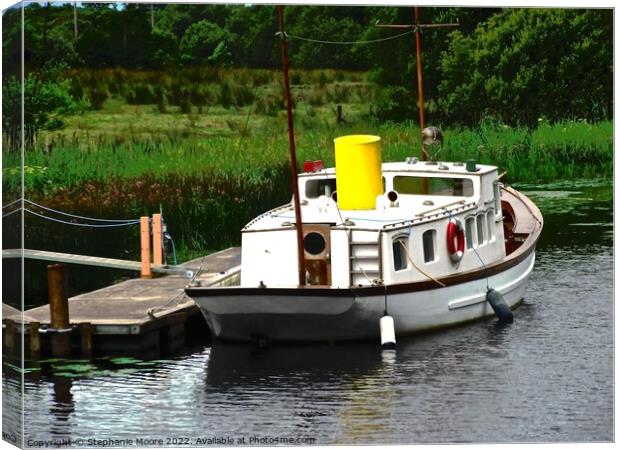 Docked boat in Fermanagh, Northern Island Canvas Print by Stephanie Moore