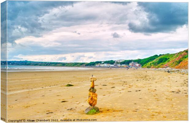Filey Bay Balancing Stones 1 Canvas Print by Alison Chambers