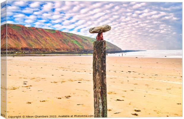 Filey Bay Balancing Stones 2 Canvas Print by Alison Chambers