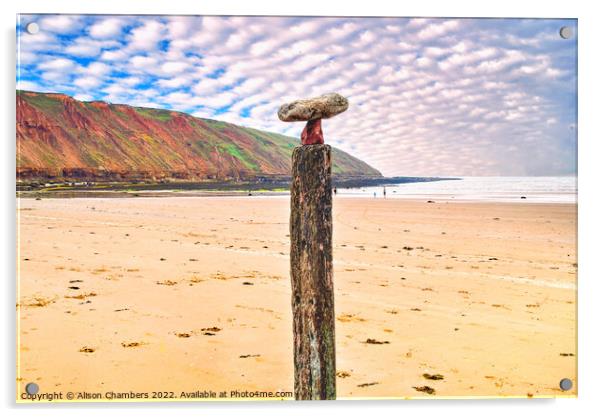 Filey Bay Balancing Stones 2 Acrylic by Alison Chambers