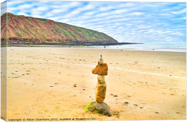 Filey Bay Balancing Stones 3 Canvas Print by Alison Chambers