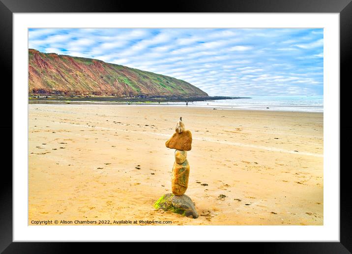 Filey Bay Balancing Stones 3 Framed Mounted Print by Alison Chambers