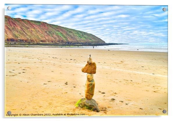 Filey Bay Balancing Stones 3 Acrylic by Alison Chambers