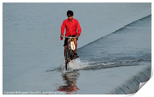 Cyclist in RED Print by Bhagwat Tavri
