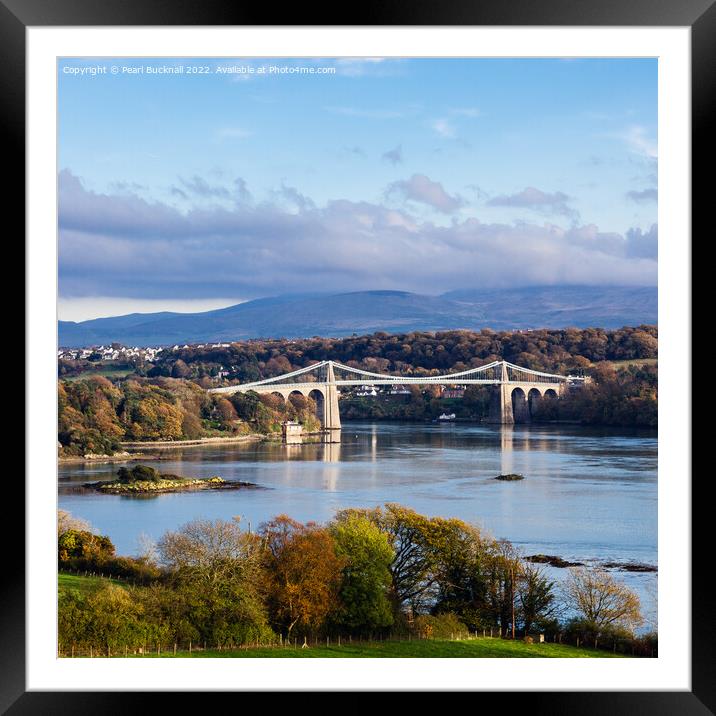 Menai Suspension Bridge Anglesey Coast Wales Framed Mounted Print by Pearl Bucknall