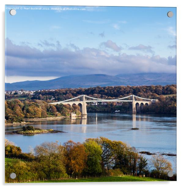 Menai Suspension Bridge Anglesey Coast Wales Acrylic by Pearl Bucknall