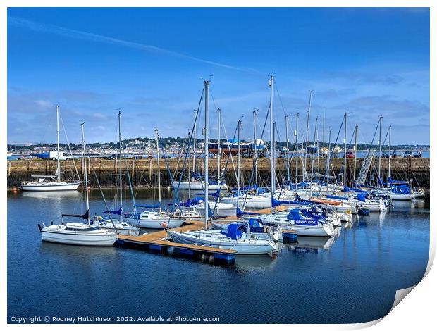 Serene Haven Yachts and Boats Bask in the Sunshine Print by Rodney Hutchinson
