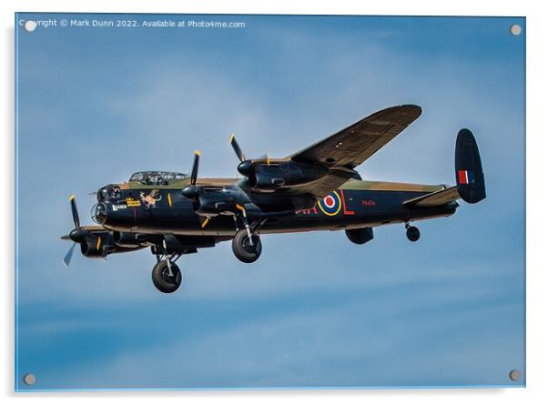 RAF Lancaster Aircraft in flight with wheels down Acrylic by Mark Dunn