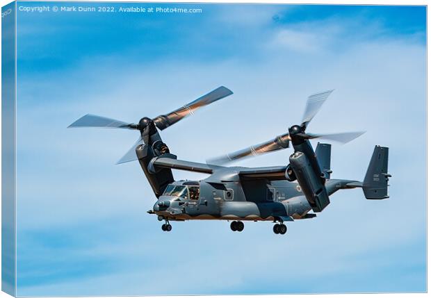 Osprey Military Helicopter in flight Canvas Print by Mark Dunn