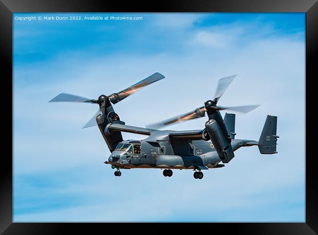 Osprey Military Helicopter in flight Framed Print by Mark Dunn