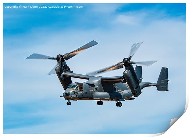 Osprey Military Helicopter in flight Print by Mark Dunn