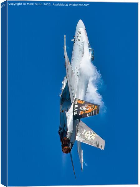 F18 Flight Jet in vertical flight with smoke Canvas Print by Mark Dunn