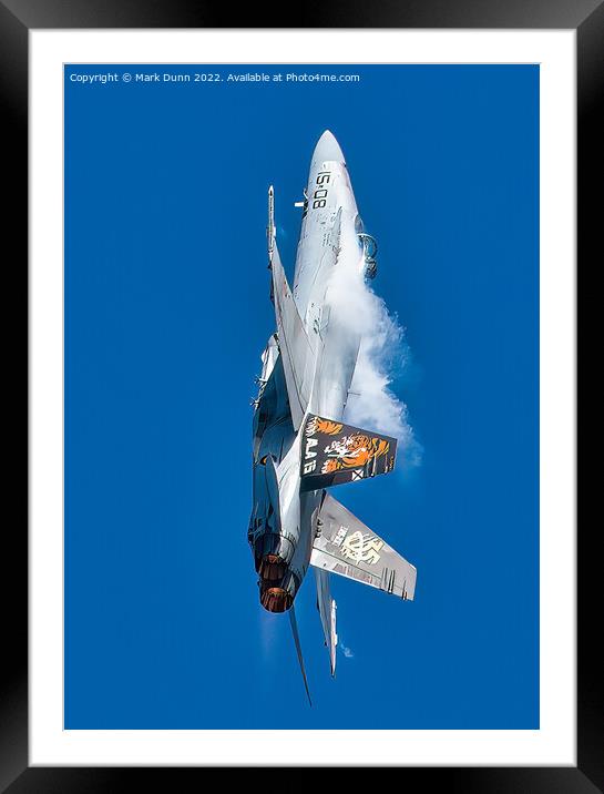 F18 Flight Jet in vertical flight with smoke Framed Mounted Print by Mark Dunn