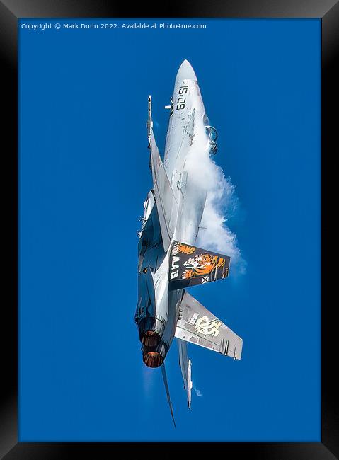 F18 Flight Jet in vertical flight with smoke Framed Print by Mark Dunn