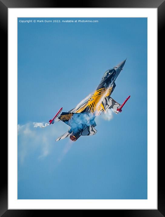 F16 Military Fight Aircraft in vertical flight with smoke Framed Mounted Print by Mark Dunn