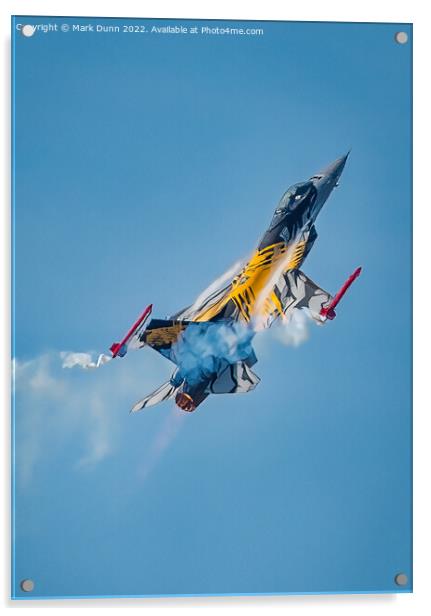 F16 Military Fight Aircraft in vertical flight with smoke Acrylic by Mark Dunn