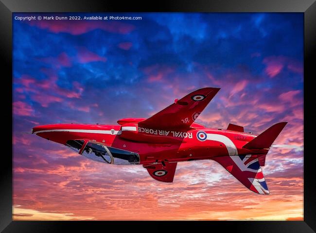 Artistic Image of Red Arrow Jet in Inverted flight Framed Print by Mark Dunn