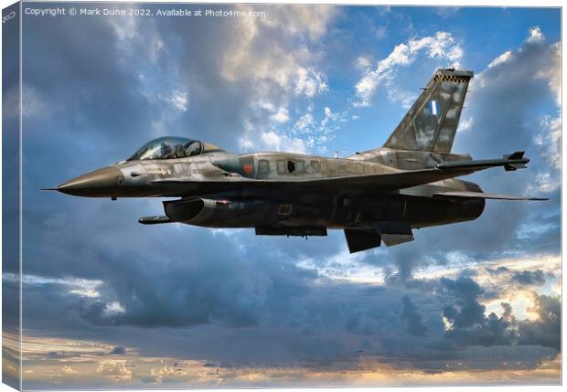F16 Fighter Jet in level flight (Artistic Image) Canvas Print by Mark Dunn