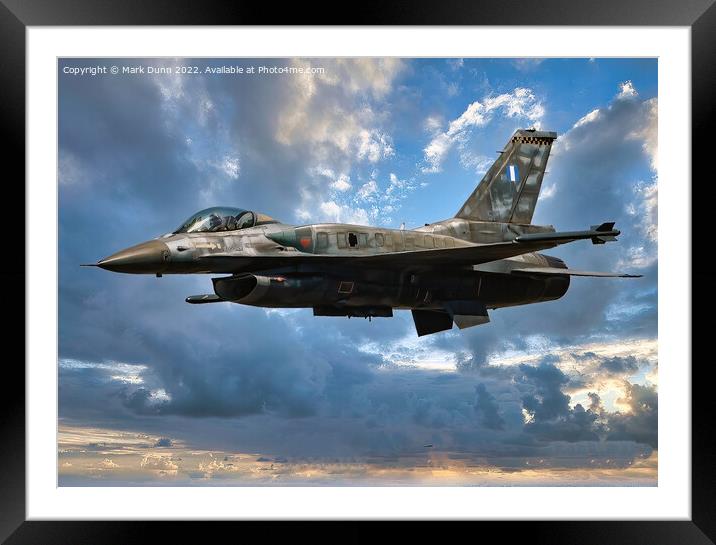 F16 Fighter Jet in level flight (Artistic Image) Framed Mounted Print by Mark Dunn