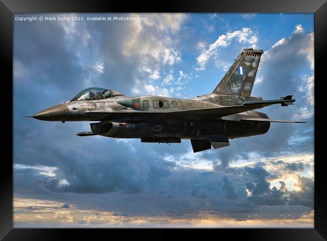 F16 Fighter Jet in level flight (Artistic Image) Framed Print by Mark Dunn