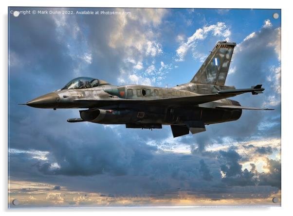 F16 Fighter Jet in level flight (Artistic Image) Acrylic by Mark Dunn